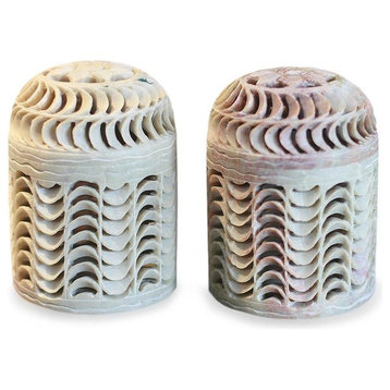 Handmade Nautilus  Soapstone jars (pair) - India