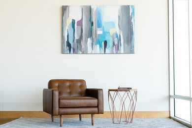 Example of a small 1950s formal and enclosed carpeted living room design in Houston with white walls