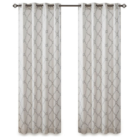 Madison Park Saratoga Fretwork Print Grommet Top Window Curtain Panel, Ivory