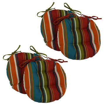 16" Outdoor Spun Polyester Tufted Chair Cushion, Set of 4, Teal/Orange