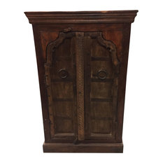 Mogul Interior - Consigned Antique Mehrab Arch Door Teak Wood Armoire Cabinet Storage Chest - Wine And Bar Cabinets