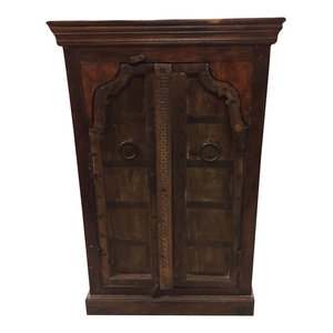 Mogul Interior - Consigned Antique Mehrab Arch Door Teak Wood Armoire Cabinet Storage Chest - Armoires And Wardrobes