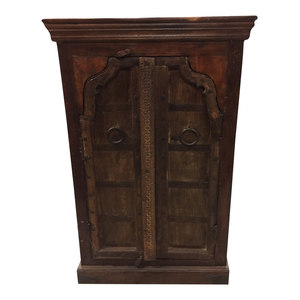 Mogul Interior - Consigned Antique Mehrab Arch Door Teak Wood Armoire Cabinet Storage Chest - Wine And Bar Cabinets