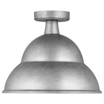 Barn Light One Light Outdoor Flush Mount in Weathered Pewter