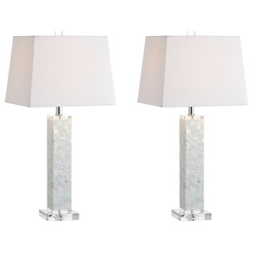 Noelle 28.5" Seashell LED Table Lamp, White, Set of 2