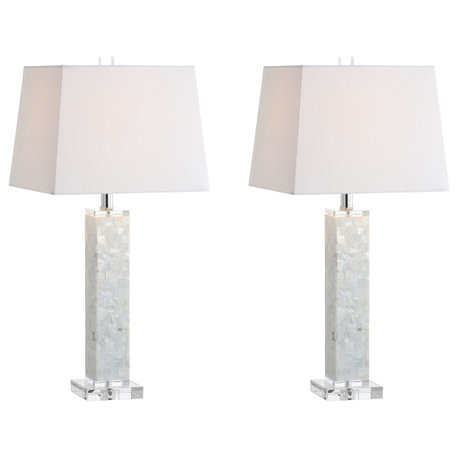 Noelle 28.5" Seashell LED Table Lamp, White, Set of 2