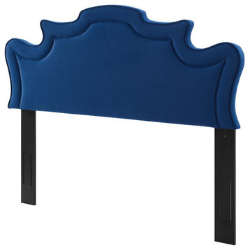 Headboard, Twin Size, Blue Navy, Velvet, French, Mid Century Guest Suite