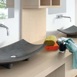 Stone Bora Bora Black Contemporary Natural Stone Sink - Bathroom Sinks