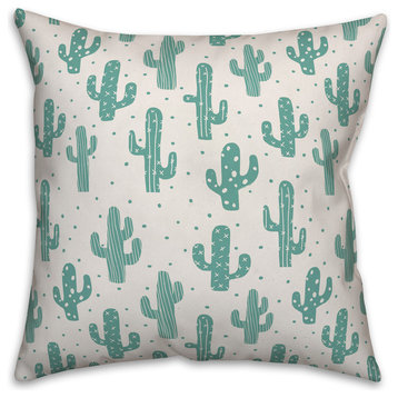 Teal and White Cactus 20x20 Throw Pillow