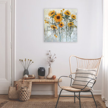 Sunny Disposition - Abstract Textured Sunflower Art on Wrapped Canvas