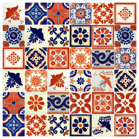 4"x4" Individual Piece Mexican Talavera Handmade Tiles, 100-Piece Set