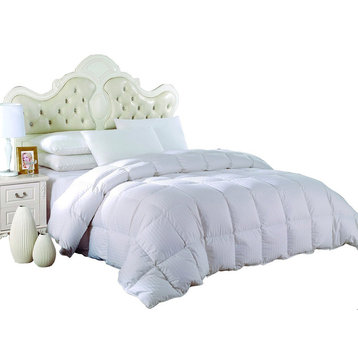 Oversized Damask Stripe White Down Comforter, White, King/Cal King