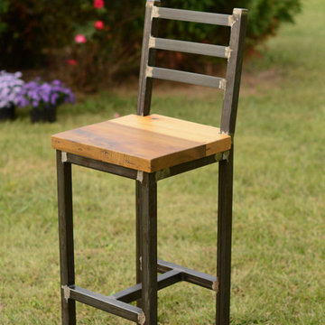 30" Barstool - Steel Backrest - Reclaimed Lumber - Poplar
