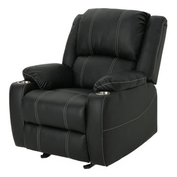 GDF Studio Sophia Traditional Leather Recliner With Steel Cup Holders, Black