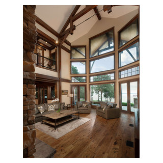 Mountain Style Timber Frame Luxury Home Great Room - Cedar Creek ...