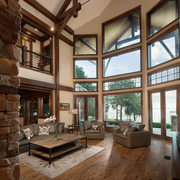 Mountain Style Timber Frame Luxury Home Great Room - Cedar Creek Reservoir Area,