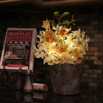 Dancing Orchids - White/Yellow in Cement Vase