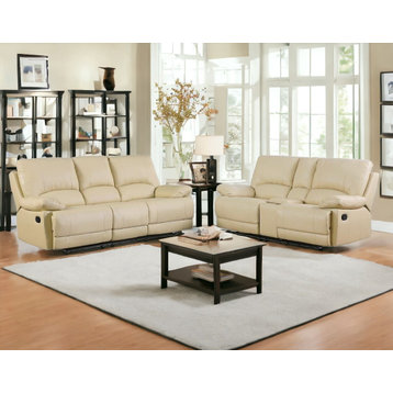 Two Piece Indoor Beige Faux Leather Five Person Seating Set