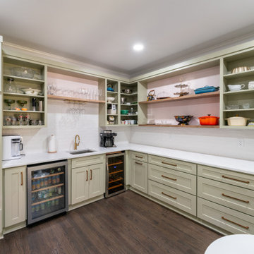 Custom Scullery Pantry with Sage Cabinets and Beverage Center