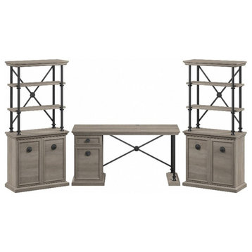 Bowery Hill 60W Designer Desk with Bookcases in Driftwood Gray - Engineered Wood