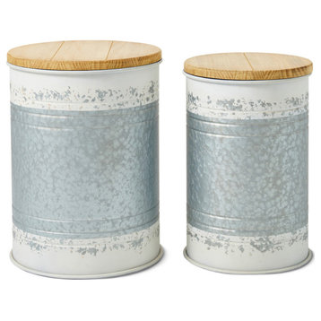 2-Piece Metal Storage Accent Table Set With Wood Lid, Galvanized