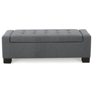 Nadia Contemporary Tufted Storage Ottoman Bench, Charcoal, Fabric