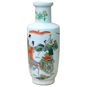 Chinese Distressed Off White Porcelain People Scenery Vase Hws1082