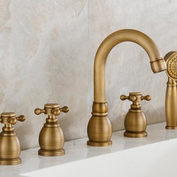 Antique Brass Five-pieces Widespread Tub Faucet with Hand Shower FBT0328 - Bathtub Faucets