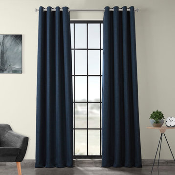 Faux Linen Grommet Room Darkening Curtain Single Panel, Indigo, 50"x108"