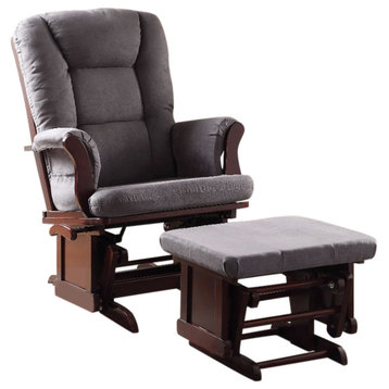 Benzara BM151935 Glider Chair & Ottoman, 2 Piece Pack Gray & Brown