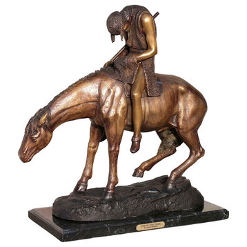 Remington Design, "End Of The Trail" Bronze Sculpture With Marble Base
