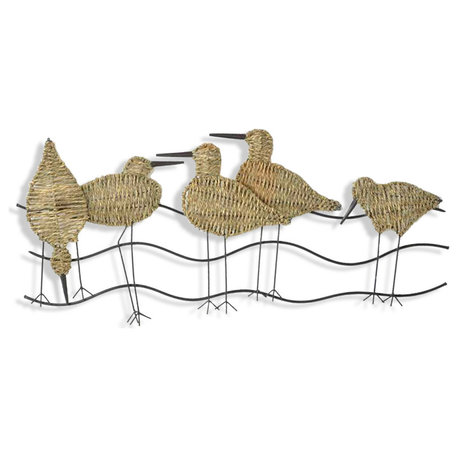 Flock Of Birds In Metal And Natural Woven Material