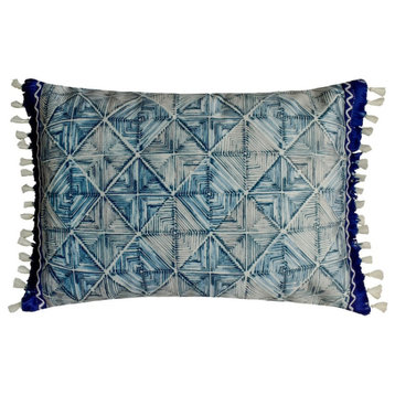 Blue Suede 12"x18" Lumbar Pillow Cover Lace & Indigo - Indigo Square