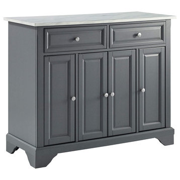 Classic Kitchen Island Cart, Brushed Nickel Hardware and Faux Marble Top, Gray
