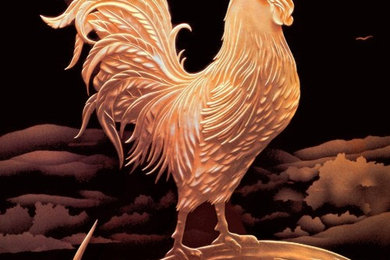 Carved Glass Rooster Door Panel