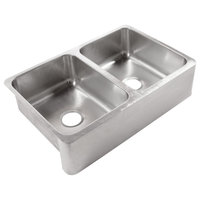 Lange Stainless Steel 32" Double Bowl Farmhouse Undermount Kitchen Sink, Brushed Stainless Steel