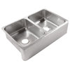 Lange Stainless Steel 32" Double Bowl Farmhouse Undermount Kitchen Sink, Brushed Stainless Steel