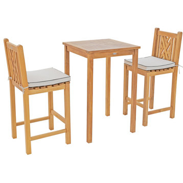 3 Piece Teak Wood Chippendale Bistro Bar Set With 27" Table and 2 Barstools