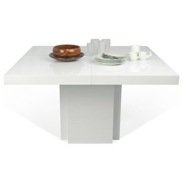 Contemporary Square Wood Dining Table, High Gloss White