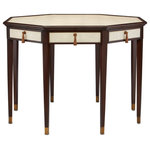 Currey & Company - Currey and Company 3000-0200 Evie Shagreen Entry Table - The Evie Shagreen Entry Table is made of mahogany in a dark walnut finish. The wood-framed top and panels covered in ivory faux shagreen are accented with exquisite brass pulls. The octagonal table has four drawers with ball-bearing slides. This ivory entry table was inspired by vintage shagreen furniture from the 1920s. A glass top is available for the Evie, which is sold separately.