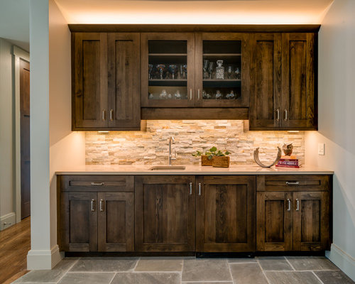 Rustic Home Bar Design Ideas, Remodels & Photos with Stone Tile ...  SaveEmail