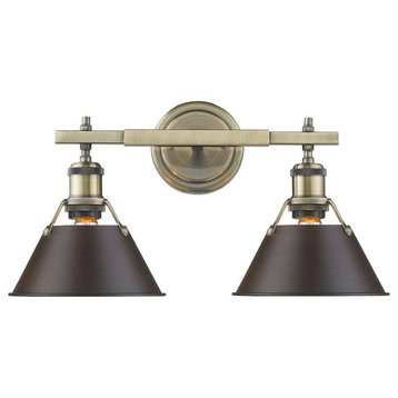 Orwell 2-Light Bath Vanity, Aged Brass With Rubbed Bronze Shade