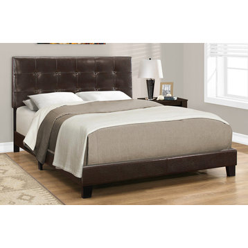 Bed, Queen Size, Platform, Frame, Upholstered, Pu Leather Look, Wood Legs, Brown