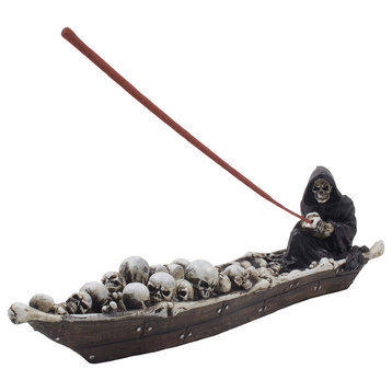 Grim Reaper in Fishing Boat of Skulls Incense Burner