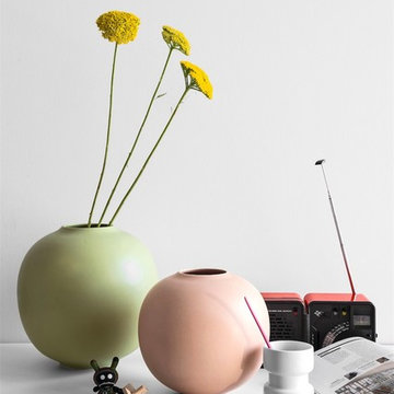 Holly Vases in Matte Light Green and Matte Light Pink