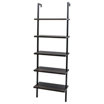 Industrial Ladder Bookcase, Metal Frame & 5 Wooden Shelves, Warm Walnut/Black