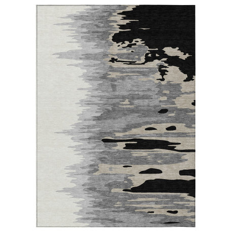 Machine Washable Indoor/Outdoor Chantille ACN1050 Black 3' x 5' Rug