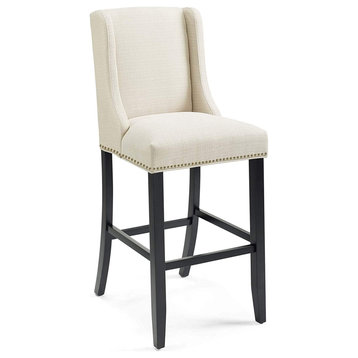 Elegant Bar Stool, Flared Legs With Cushioned Seat and Padded Wingback, Beige