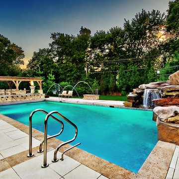 Hinsdale, IL Swimming Pool, Spa and Grotto with Fire Features