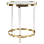 Brimfield & May - Contemporary Gold Acrylic Plastic Accent Table 45841 - Bring a finishing touch to your home with an inviting appeal with this beautifully crafted accent table. A compact friendly table providing you with additional surface storage space any where in your home. Best displayed near upholstered sofas or tufted beds, the gold end table can be adorned with books and potted plants for a glamorous look. This item ships in 1 carton. Elegant accent table with mirror top. Suitable for indoor use only. Some assembly required. Maximum weight limit is 100 lbs. This is a single gold colored end table. Contemporary style.